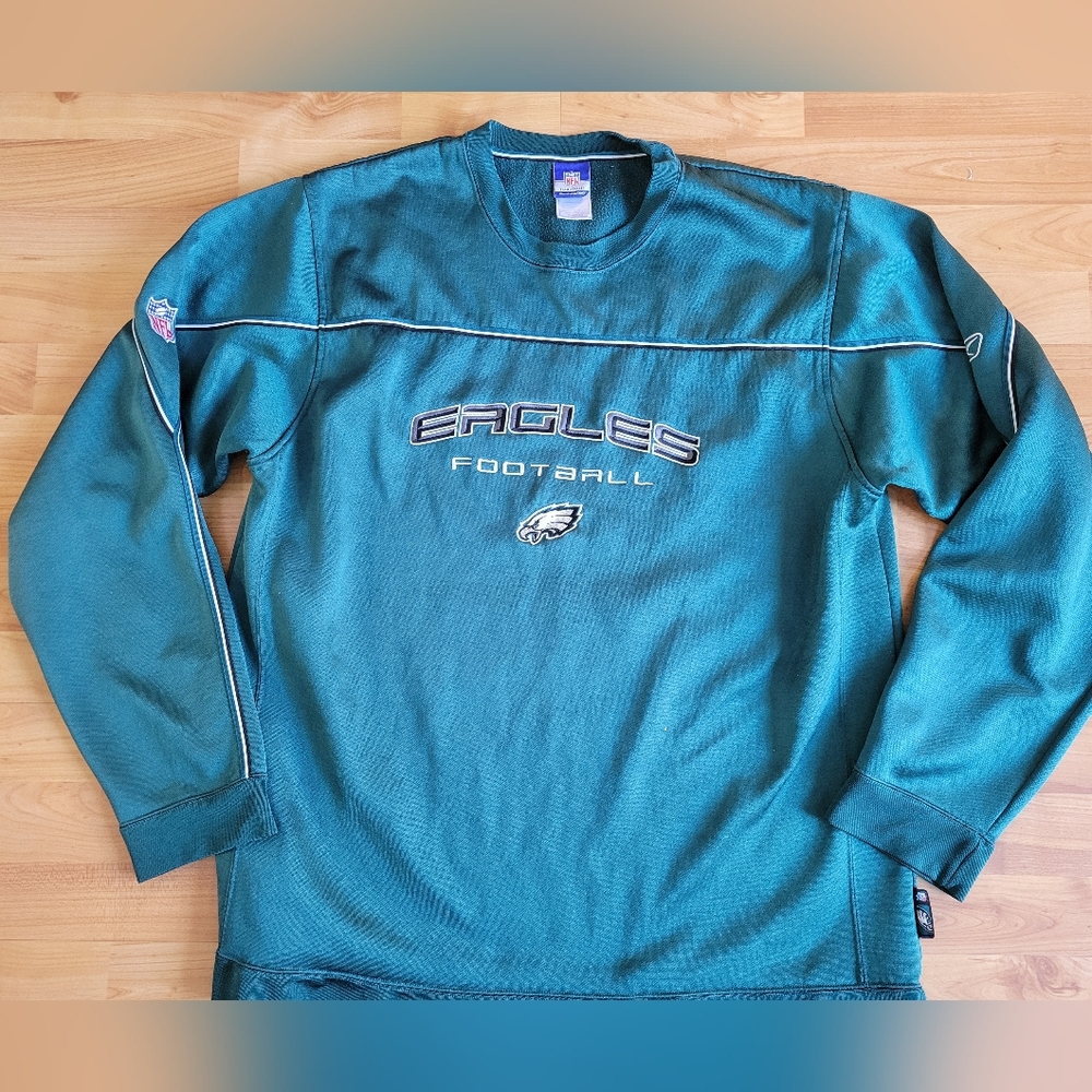 Philadelphia Eagles NFL Reebok Green XL Crewneck Heavyweight Long Sleeve Sweater